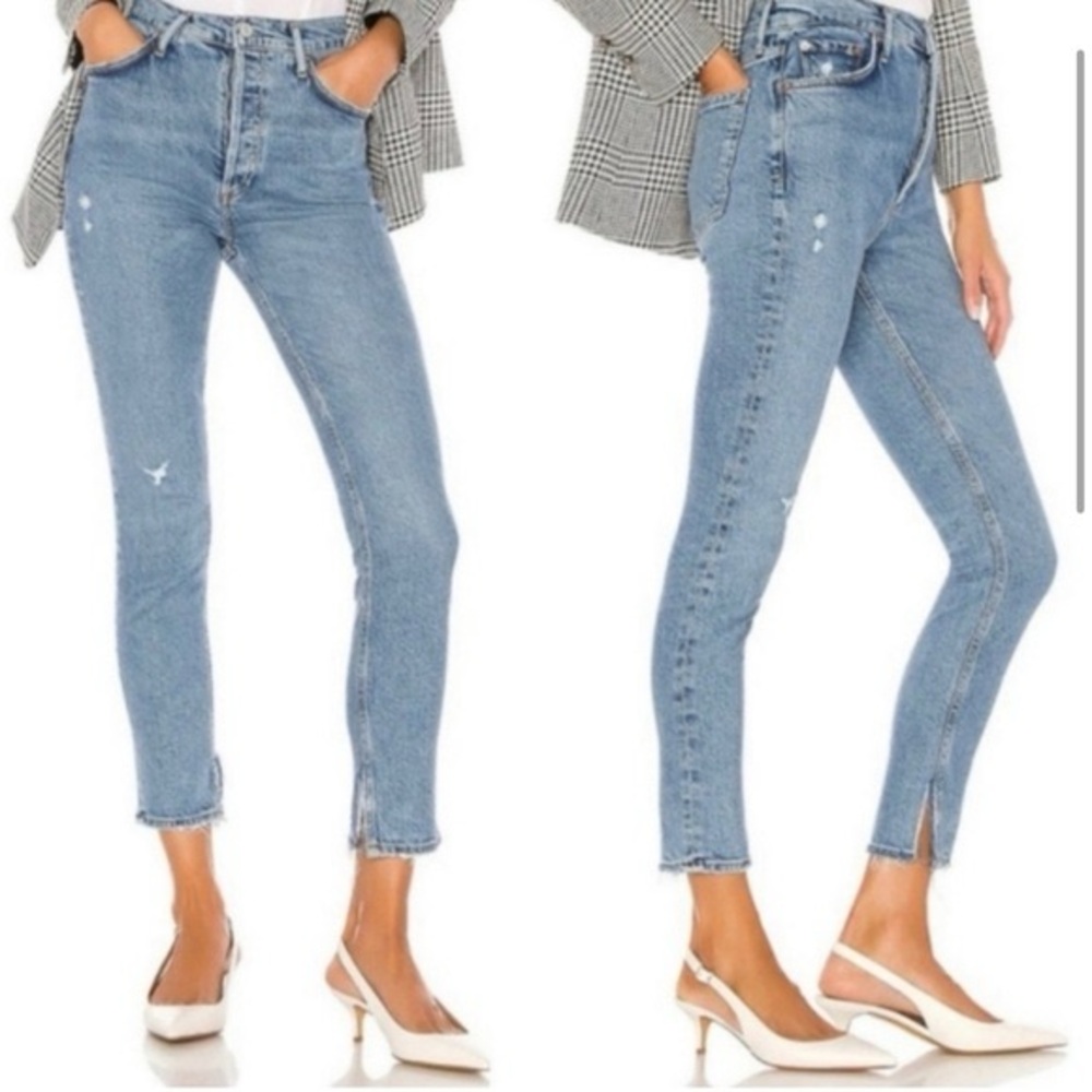 AGOLDE Nico High Rise Slim Distressed Jeans Sz 25 Blue EUC